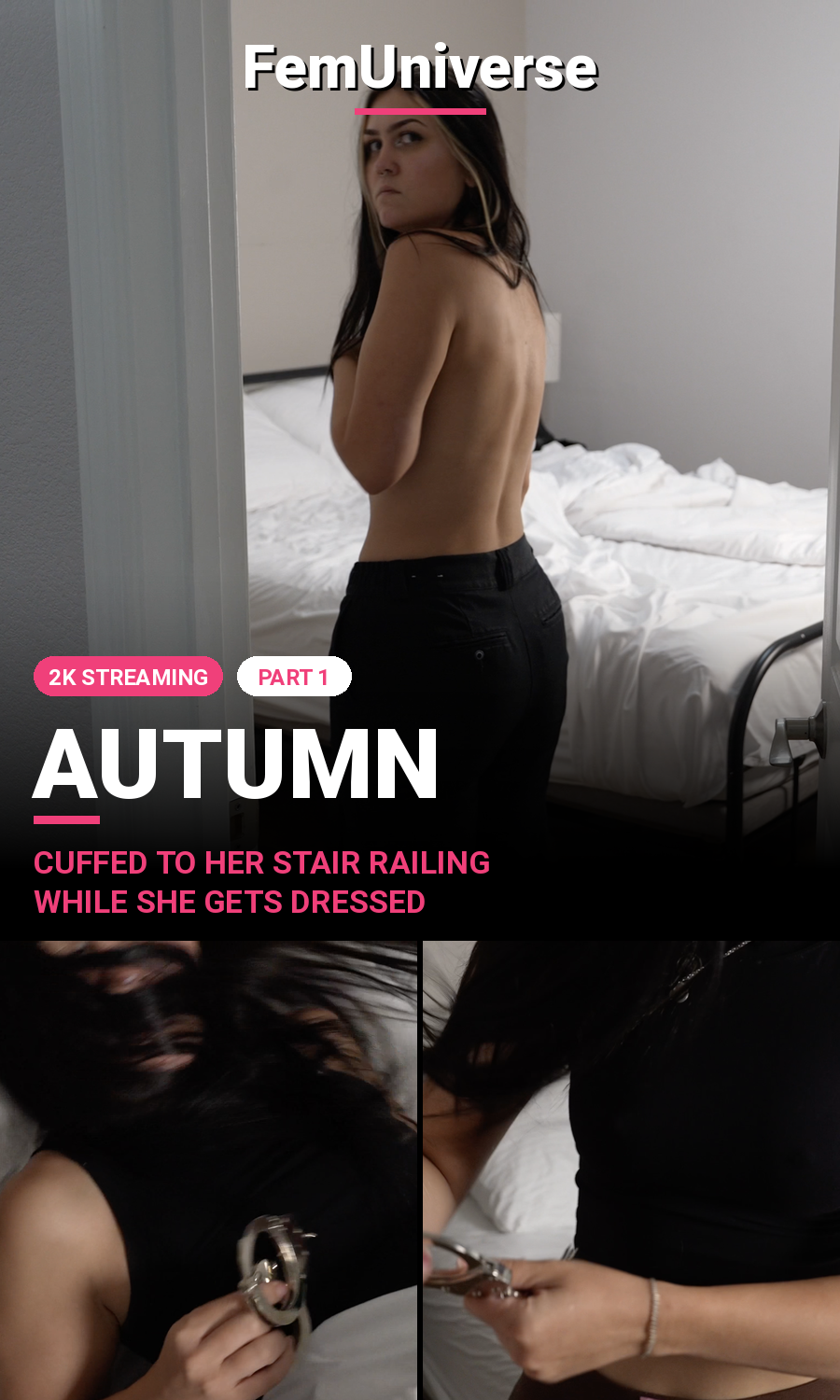 Officer Autumn handcuffs an intruder to her stair railing, FemUniverse Part 1